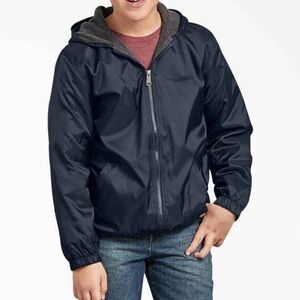 Dickies Boys Youth Fleece Lined Hooded Jacket Dark Blue Size Medium 10-12